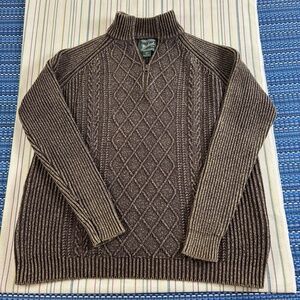 Woolrich Sweater Mens XL Brown Argyle Cable Knit 1/4 Zip Mock Neck Pullover EC